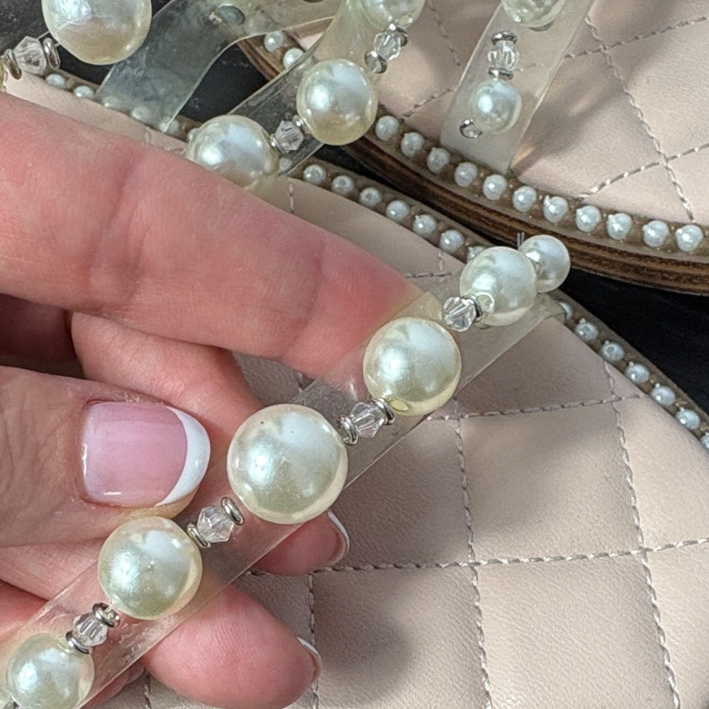Steve Madden Pink Pearl-Embellished Clear-Strap Sandals - Picture 2 of 9